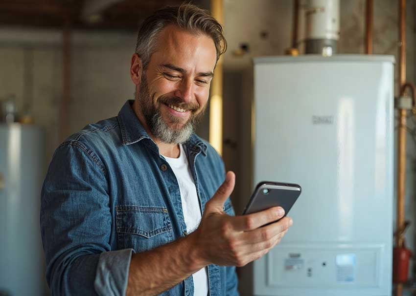 Water heater being analyzed by Jackknife AI, identifying age, replacement cost, and maintenance status